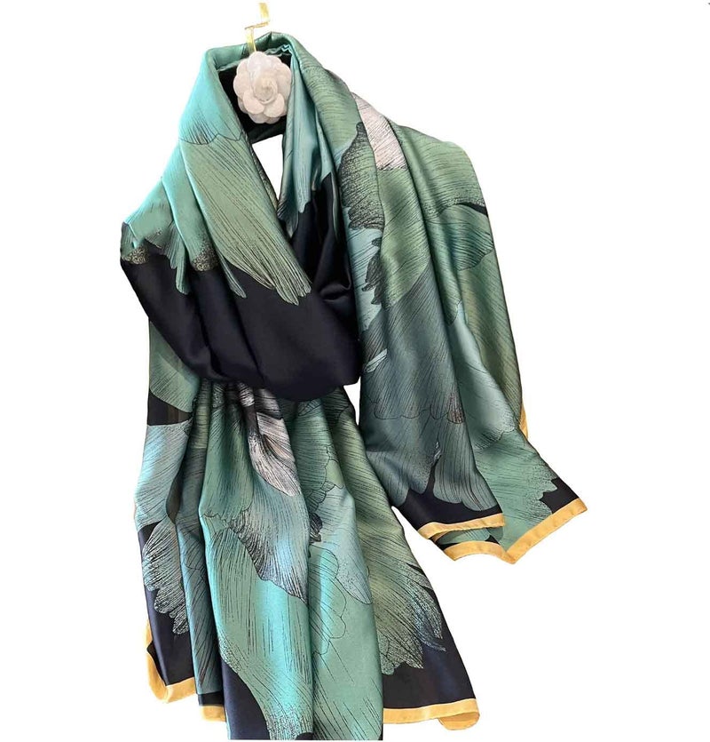 2FY2SW Scarfs for Women Lightweight Print Floral Pattern Scarf Shawl Fashion Scarves Sunscreen Shawls, Ink Lotus&blue, 160*50CM - Image 1